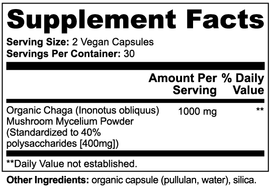 Chaga Mushroom Capsules – 60 Vegan Capsules
